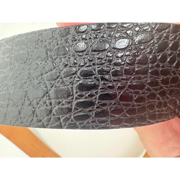 DSQUARED2 NWOT Black Leather Plaque Croc Embossed Belt Size 70 Made in Italy main image 8